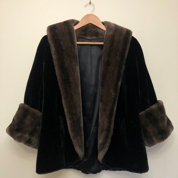 Princeton's O'llegro Jackets & Blazers - Vintage Princeton's O'llegro Faux Fur Coat, Black and Brown